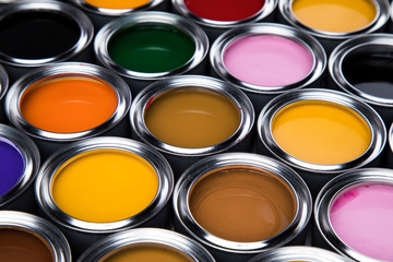 Rainbow colors, Group of tin metal cans