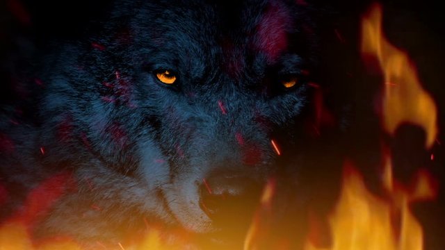Powerful Alpha Wolf Growls In Raging Fire