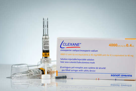 CHONBURI, THAILAND-OCTOBER 11, 2018 : Clexane Syringes solution for injection in pre-filled syringes and injection needle with automatic safety system. Enoxaparin sodium for Treatment of DVT and PE.