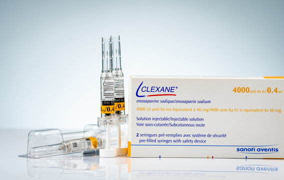 CHONBURI, THAILAND-OCTOBER 11, 2018 : Clexane Syringes solution for injection in pre-filled syringes and injection needle with automatic safety system. Enoxaparin sodium for Treatment of DVT and PE.