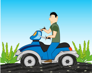 Man on quad bike rides on bad road