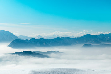 Fototapeta na wymiar Landscape background, Mountains and winter