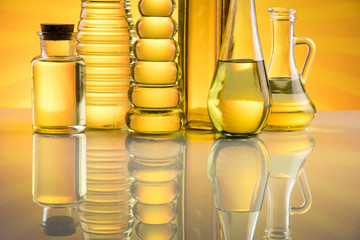Cooking oils in bottle background