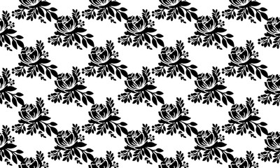 Black and white abstract, seamless floral pattern background.