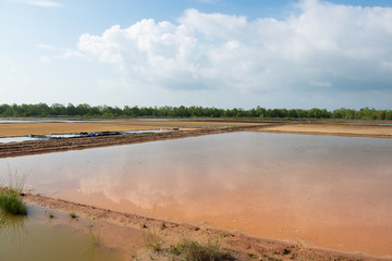 Naklua or salt farm on blue sky background at Chanthaburi Province,Thailand.