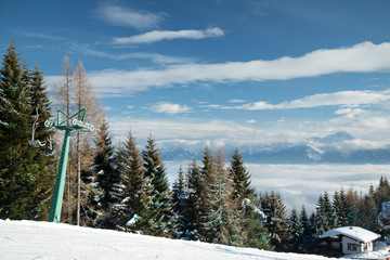 Cableway in Mountains, winter nature landscape
