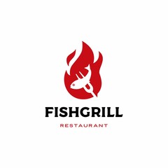 roasted fish grill logo vector icon illustration