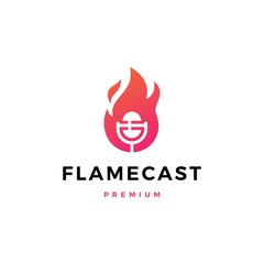 flame fire podcast mic logo vector icon illustration