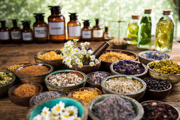 Natural remedy, healing herbs background