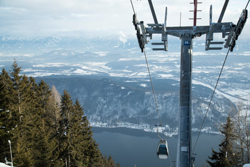 Cableway, winter nature landscape, amazing mountain view