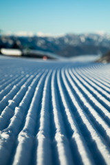 View of mountains and ski slopes