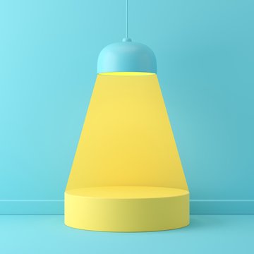 Abstract mock up scene minimal concept blue color with yellow geometry shape podium background for product presentation. 3d rendering