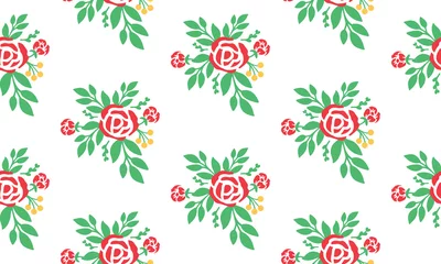 Tuinposter Seamless wallpaper floral pattern with design red rose flower background. © StockFloral