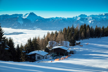 Winter view in the mountains, ski resort