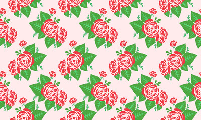Seamless wallpaper floral pattern with design red rose flower background.