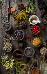 Natural remedy,Herbal medicine and wooden table background