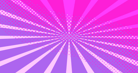 Obraz premium Vintage colorful comic book background. Red violet blank bubbles of different shapes. Rays, radial, halftone, dotted effects. For sale banner empty Place for text 1960s. Copy space vector eps10.