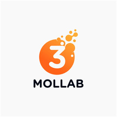 Number 3 with molecule element. Lab Logo Design concept. Design Vector with Dots and Bubbles. perfect for technology, digital, software, network and science brand. - vector