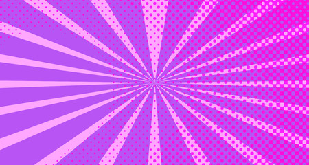 Vintage colorful comic book background. Red violet blank bubbles of different shapes. Rays, radial, halftone, dotted effects. For sale banner empty Place for text 1960s. Copy space vector eps10.