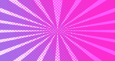 Vintage colorful comic book background. Red violet blank bubbles of different shapes. Rays, radial, halftone, dotted effects. For sale banner empty Place for text 1960s. Copy space vector eps10.