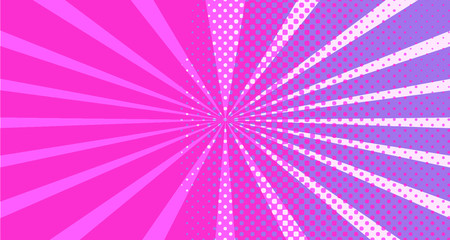 Vintage colorful comic book background. Red violet blank bubbles of different shapes. Rays, radial, halftone, dotted effects. For sale banner empty Place for text 1960s. Copy space vector eps10.