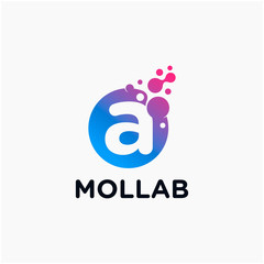 initial Letter A with molecule element. Lab Logo Design concept. Design Vector with Dots and Bubbles. perfect for technology, digital, software, network and science brand. - vector