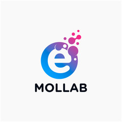 initial Letter E with molecule element. Lab Logo Design concept. Design Vector with Dots and Bubbles. perfect for technology, digital, software, network and science brand. - vector