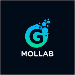 initial Letter G with molecule element. Lab Logo Design concept. Design Vector with Dots and Bubbles. perfect for technology, digital, software, network and science brand. - vector