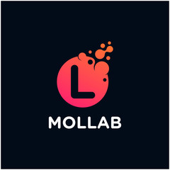 initial Letter L with molecule element. Lab Logo Design concept. Design Vector with Dots and Bubbles. perfect for technology, digital, software, network and science brand. - vector