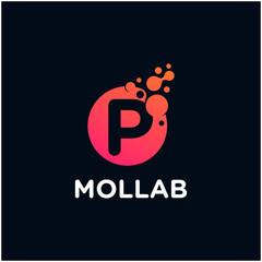 initial Letter P with molecule element. Lab Logo Design concept. Design Vector with Dots and Bubbles. perfect for technology, digital, software, network and science brand. - vector