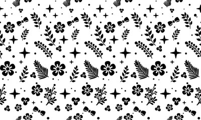 Abstract floral pattern background, black silhouette on white background.