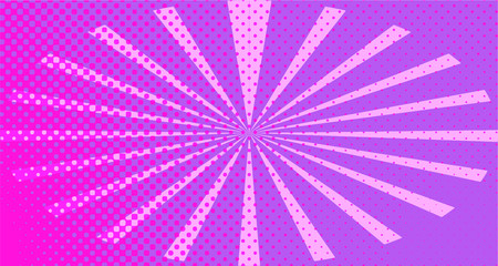 Vintage colorful comic book background. Red violet blank bubbles of different shapes. Rays, radial, halftone, dotted effects. For sale banner empty Place for text 1960s. Copy space vector eps10.