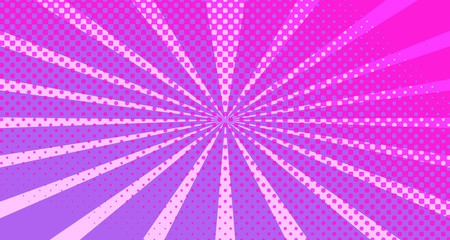 Vintage colorful comic book background. Red violet blank bubbles of different shapes. Rays, radial, halftone, dotted effects. For sale banner empty Place for text 1960s. Copy space vector eps10.