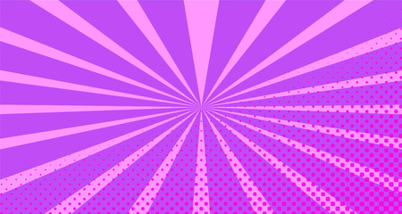 Vintage colorful comic book background. Red violet blank bubbles of different shapes. Rays, radial, halftone, dotted effects. For sale banner empty Place for text 1960s. Copy space vector eps10.