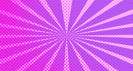 Vintage colorful comic book background. Red violet blank bubbles of different shapes. Rays, radial, halftone, dotted effects. For sale banner empty Place for text 1960s. Copy space vector eps10.