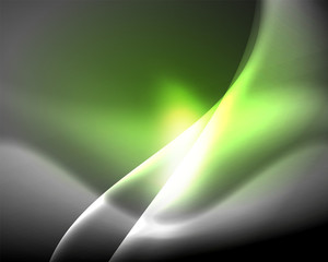 Dark space with shiny neon light motion waves. Abstract concept graphic element. Vector neon background. Technology background