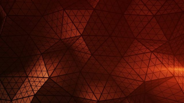 Red low poly triangulated shape with subdivided polygons. Futuristic abstract distorted construction. Seamless loop 3D render animation 4k UHD 3840x2160