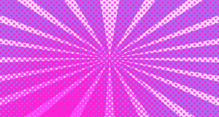 Vintage colorful comic book background. Red violet blank bubbles of different shapes. Rays, radial, halftone, dotted effects. For sale banner empty Place for text 1960s. Copy space vector eps10.