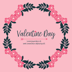 Greeting card concept of valentine day, with beautiful pink wreath frame art. Vector
