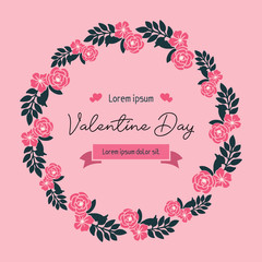 Greeting card concept of valentine day, with beautiful pink wreath frame art. Vector