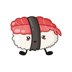 Kawaii sushi, rolls, sashimi - isolated single icon on white background, traditional Japanese or Asian cuisine and food, decoration for social networks of a restaurant or bar, cute cartoon emoji