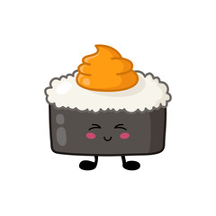 Kawaii sushi, rolls, sashimi - isolated single icon on white background, traditional Japanese or Asian cuisine and food, decoration for social networks of a restaurant or bar, cute cartoon emoji
