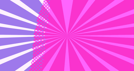 Vintage colorful comic book background. Red violet blank bubbles of different shapes. Rays, radial, halftone, dotted effects. For sale banner empty Place for text 1960s. Copy space vector eps10.