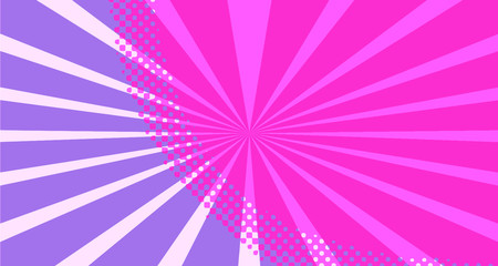 Obraz premium Vintage colorful comic book background. Red violet blank bubbles of different shapes. Rays, radial, halftone, dotted effects. For sale banner empty Place for text 1960s. Copy space vector eps10.