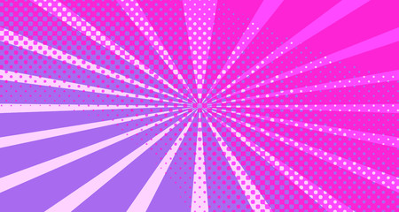 Vintage colorful comic book background. Red violet blank bubbles of different shapes. Rays, radial, halftone, dotted effects. For sale banner empty Place for text 1960s. Copy space vector eps10.