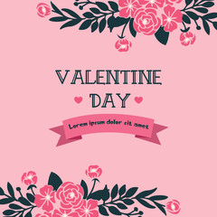 Template for valentine day greeting card, with decorative style of leaf flower frame. Vector