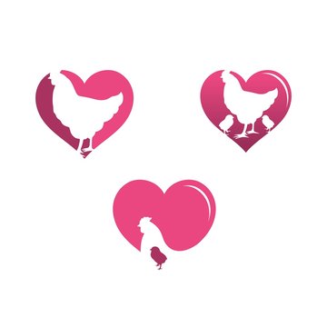 pink hearth chicken vector logo template