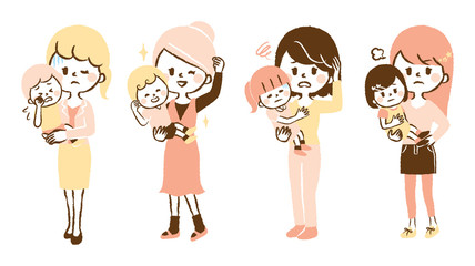 Illustration of mother raising child