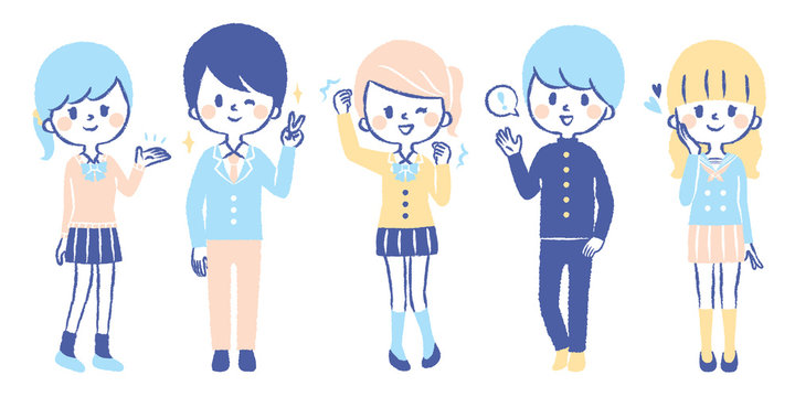 Illustration set of smiling students