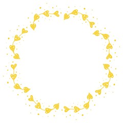 Decorative frame with yellow flowers in the shape of a heart. Polka dot plant. Design for Valentine s Day. Illustration for website design, magazine cover, scrapbooking, booklets. Space for text